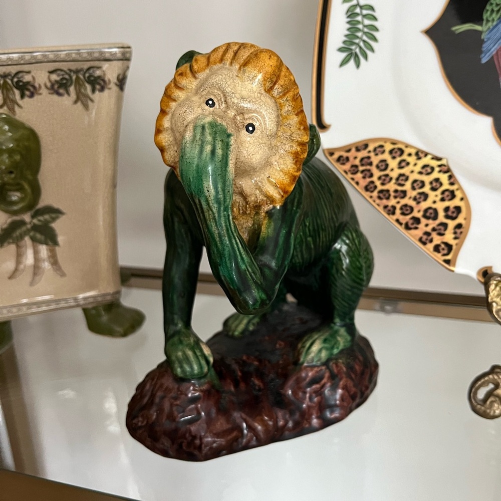 Vintage Majolica Green Capuchin Monkey